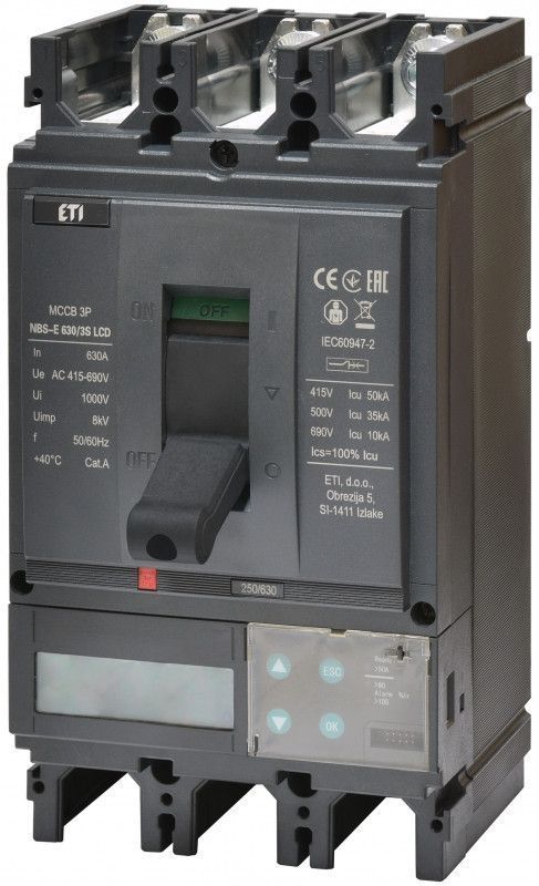 Автоматический выключатель NBS-E 630А, 50kA, 3P, ЖК-дисплей, защита проводов, ETI 4673147 фото