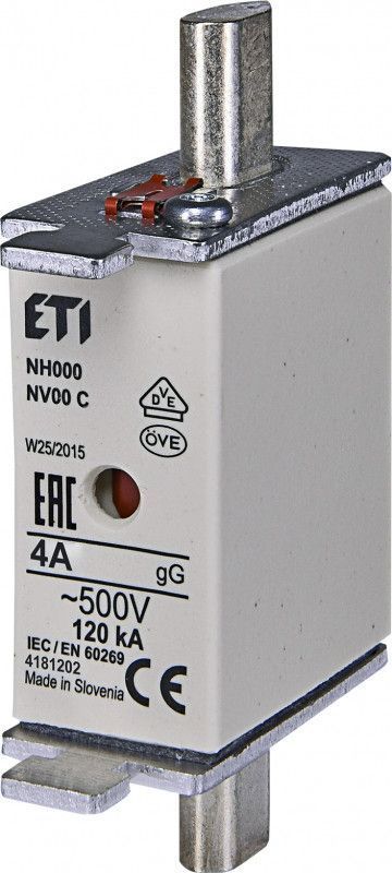 Запобіжник NH-000/gG 4A 500V KOMBI ETI - низьковольтний з індикатором стану 4181202 фото