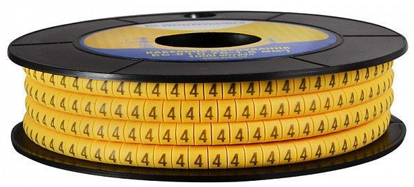 Маркер для кабеля 0,75-1,5 кв.мм "4", жовтий, АСКО-УКРЕМ, 1000 шт. A0150080028 фото