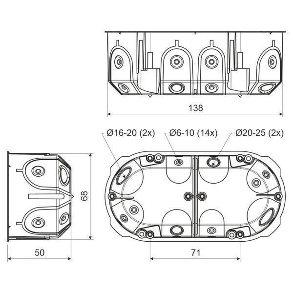 Безгалогеновая шумоизолирующая коробка для стен до 69 дБ, IP30 KPL 64-50/2LD HF_KA фото