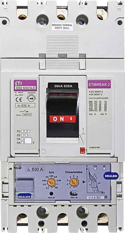 Автоматичний вимикач промисловий EB2 630A 36kA 3P ETI, захист від коротких замикань 4671121 фото
