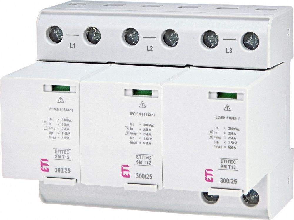 Обмежувач перенапруження ETITEC SM T12 300/25, 3-полюсний, 25kA, TNC 2440560 фото
