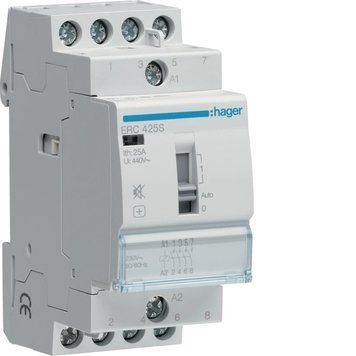 Безшумний контактор 25A 4НВ 230В з ручним керуванням, Hager ERC425S фото