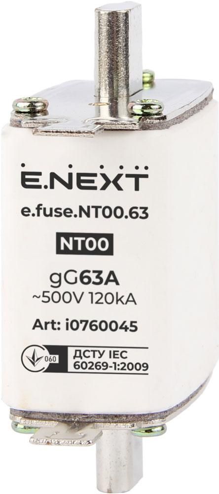 Запобіжник E.NEXT NT00.63, 63А, розмір 00 для захисту електричних пристроїв i0760045 фото