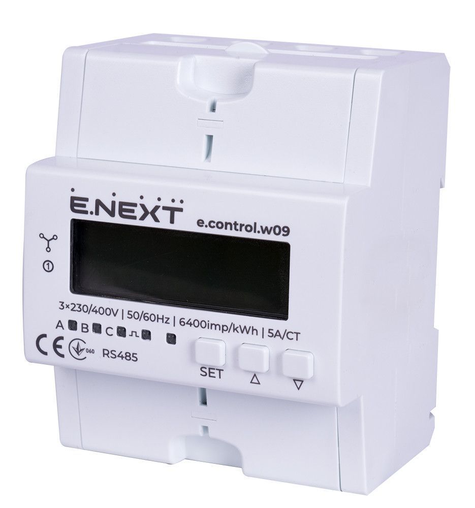 Трехфазный электронный счетчик E.NEXT w09 5A/ST класс 1.0 с RS485 для учета энергии i0310039 фото