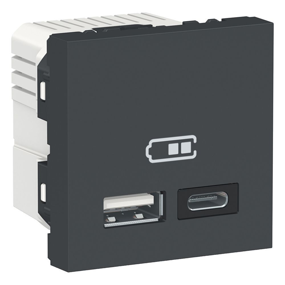 Двухпортовая USB-розетка A + C антрацит Schneider Electric Unica New - быстрое зарядное устройство, простой монтаж NU301854 фото
