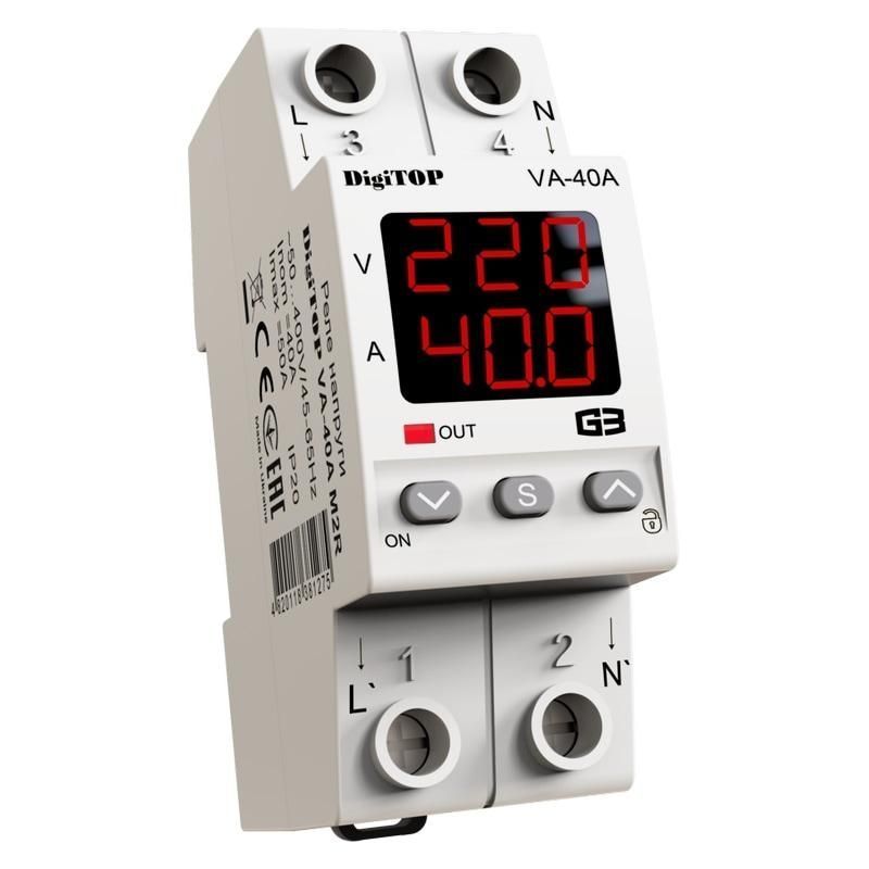 Реле напряжения DigiTOP VA-40A M2R с контролем тока, термозащитой и TrueRMS VA-40A M2R фото