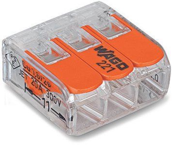 Клема WAGO COMPACT 6 мм&sup2; 3-провідна з важелями для будь-яких провідників, 85&deg;C 221-613 фото