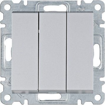 Выключатель Hager Lumina 3-клавишный, серебристый, 10АХ/230В, IP20, диммер WL0072 фото