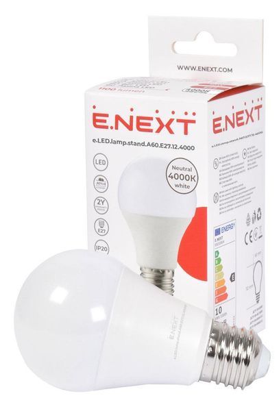 Светодиодная лампа 12Вт 4000К Е27 для дома e.LED.lamp.stand.A60.E27.12.4000 E.NEXT l0650805 фото