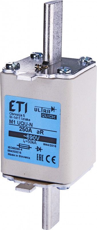Плавка вставка ETI M1UQU-N 100A 690V, запобіжник gR для захисту напівпровідників, NH1 4333211 фото