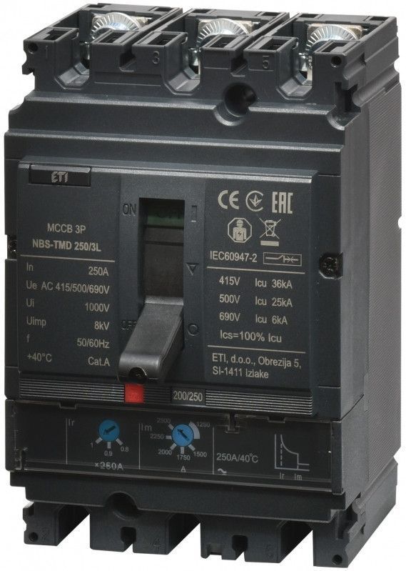 Автоматичний вимикач ETI NBS-TMD 250/3L, 200A 36kA для захисту обладнання 4673071 фото