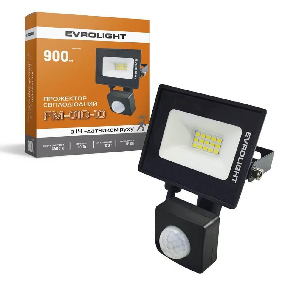 Світлодіодний прожектор з датчиком руху EVROLIGHT FM-01D-10 10W 6400K 57039 фото