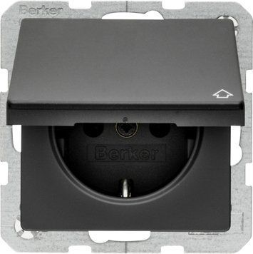 Розетка з кришкою 16А Антрацит IP20 Berker Q.1, Hager 47516066 фото