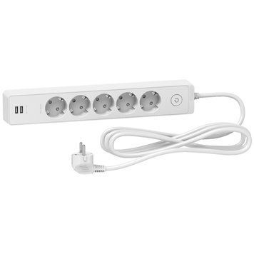 Подовжувач SE Unica на 5 розеток з заземленням і 2 USB, довжина 3 м, білий ST945U3W фото