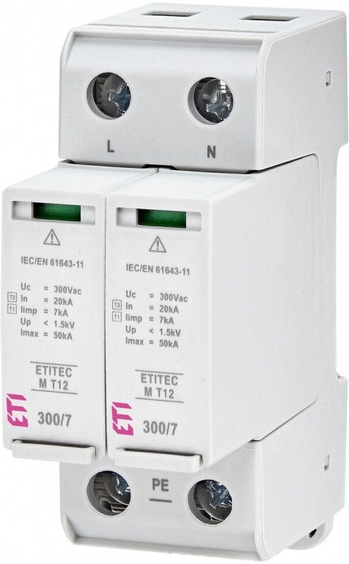 Защитное устройство от перенапряжения ETITEC M T12 300V, 2-полюсное, 7kA, TNC-S для солнечных панелей 2440502 фото