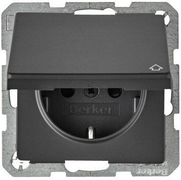 Розетка з захистом 16А/250В, антрацит, з кришкою, Hager 47516086 фото