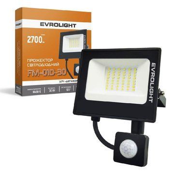Світлодіодний прожектор з датчиком руху EVROLIGHT FM-01D-30 30W 6400K 57052 фото