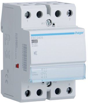 Контактор Hager безшумный 40A 2NO 230В для DIN-рейки, модульный ESC240S фото