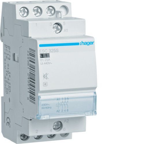 Контактор Hager 25А, 3NO, 230В, безшумний, модульний для DIN-рейки ESC325S фото