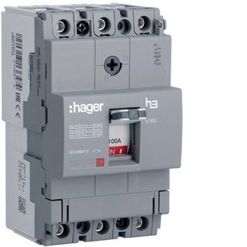 Автоматичний корпусний вимикач Hager 100А 3 полюси 18kA x160 для захисту мережі HDA100L фото