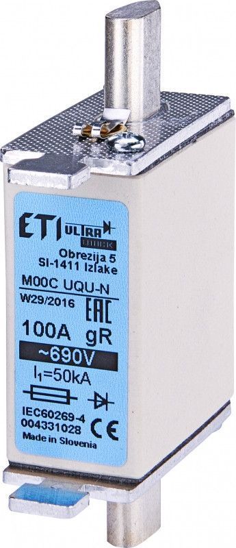 Плавка вставка ETI M000UQU-N 63A 690V для захисту напівпровідників, NH000 4331026 фото