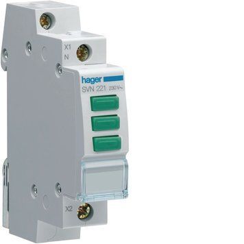 Потрійний LED індикатор 230В, 3 зелені, гвинтова клема, Hager SVN221 фото