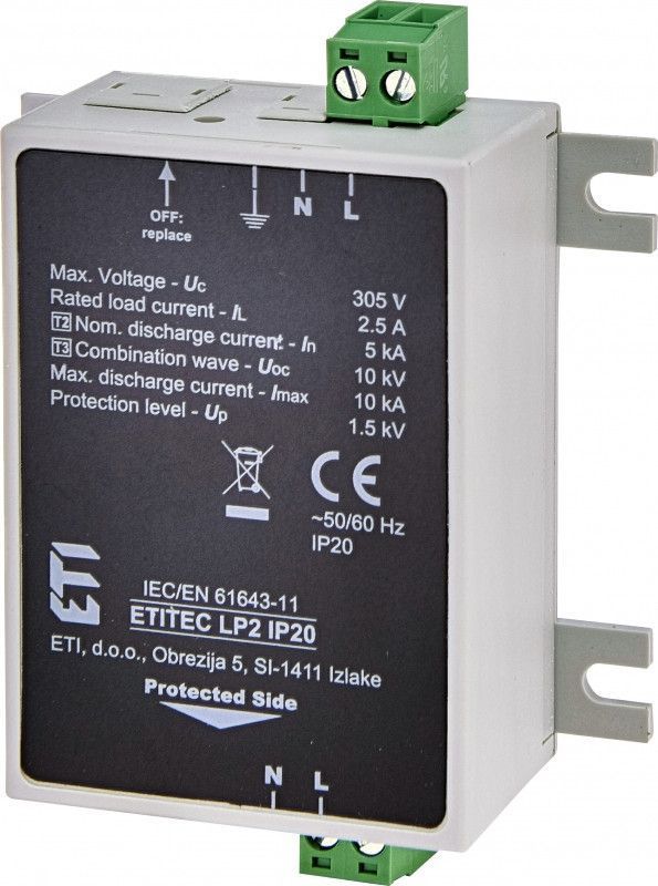 Обмежувач перенапруги ETITEC LP2 IP20, 10 кА, захист до 305 В, SPD 2442982 фото