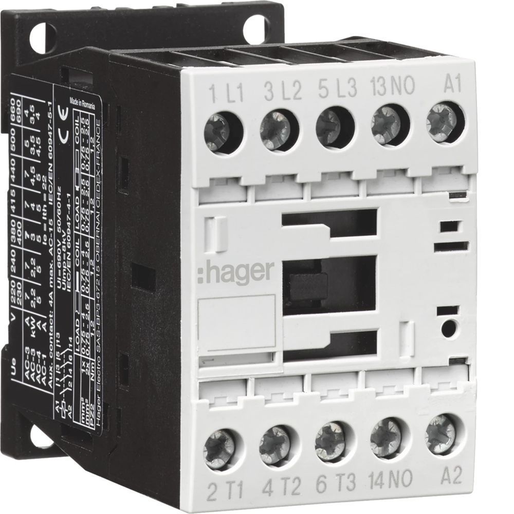 Силовой контактор 3P+1N 12А AC-3, 230В, корпусной, Hager EV01210C фото