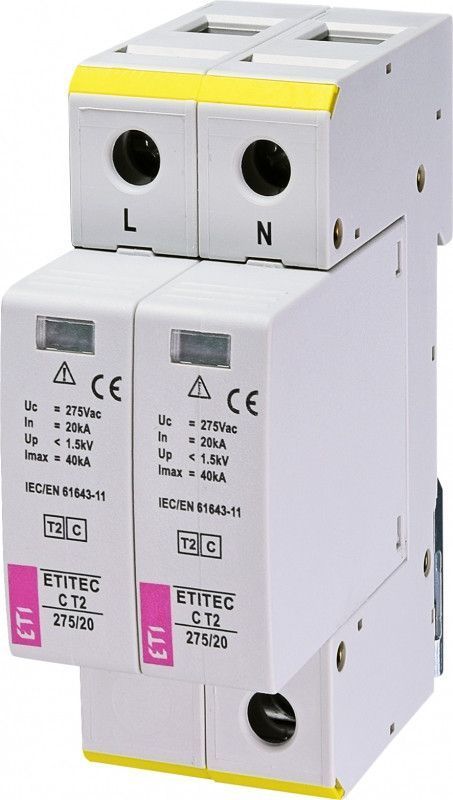 Обмежувач перенапруги ETITEC C T2 275/20 2p, захист на рівні 20 кА, ETI 2440397 фото
