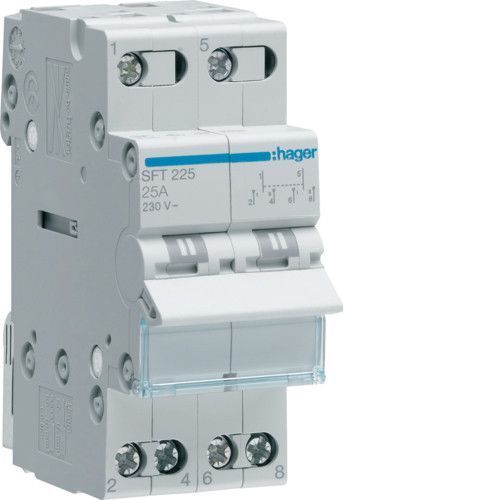 Комутатор Hager SFT225 I-0-II 230В/25А, 2-полюсний, з верхнім виходом для DIN-рейки SFT225 фото