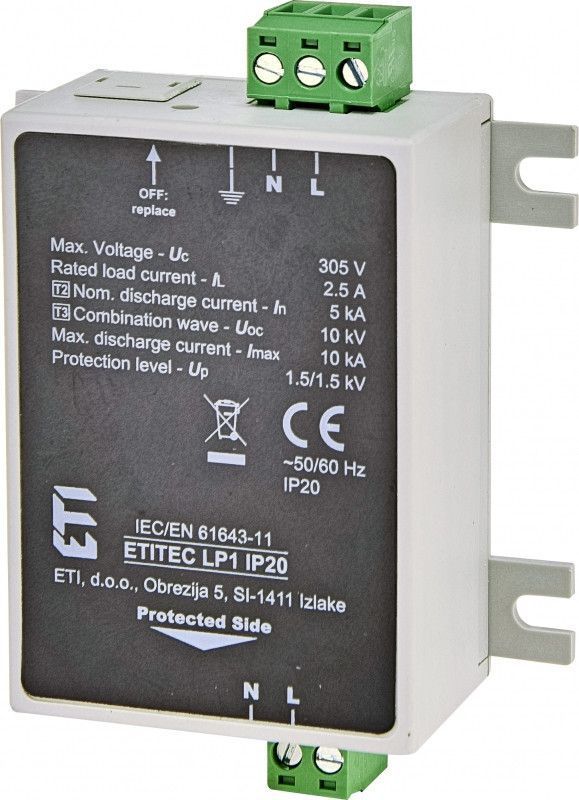 Обмежувач напруги ETITEC LP1, 10 кА, IP20, змінний струм, захист від перенапруг 2442981 фото