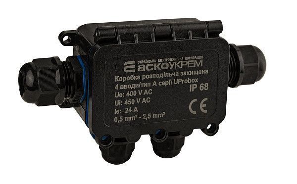 Коробка розподільча IP68 захищена, 4 ввода, вогнестійкий корпус, UProbox, АСКО-УКРЕМ A0280010003 фото