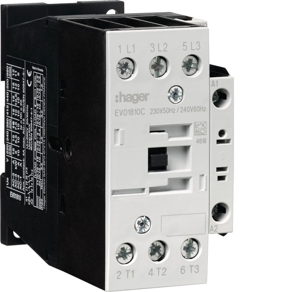 Силовий контактор 3P+1НВ 18А AC-3 230В для керування, Hager EV01810C фото
