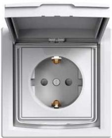 Розетка Schneider Electric Asfora IP44 с защитными крышками и заземлением, белая EPH3100321 фото