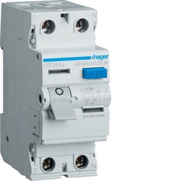 Вимикач диференціальний Hager 2x40A, 30mA, тип A, для захисту електроустроїв CDA240D фото