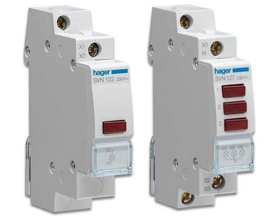 Індикатор LED Hager 230В зелений, 1м для DIN-рейки, термін служби 10000 годин SVN121 фото