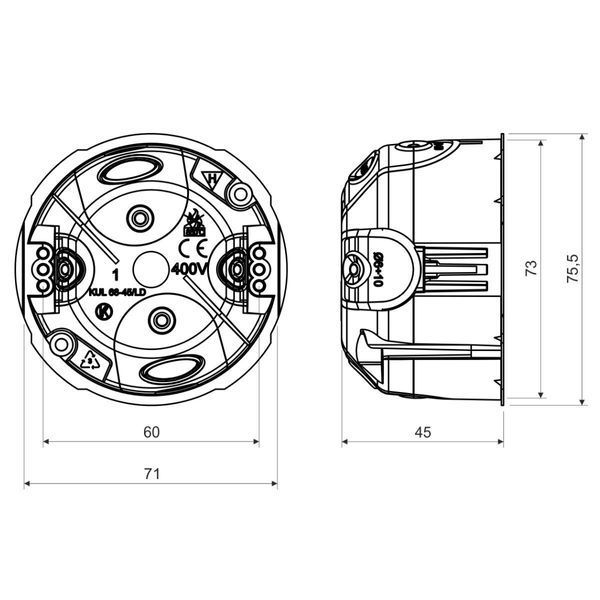 Коробка круглая установочная KUL 68-45/LD_NA желтая &Oslash;73x45мм, IP20, гибкие вводы KUL 68-45/LD_NA фото