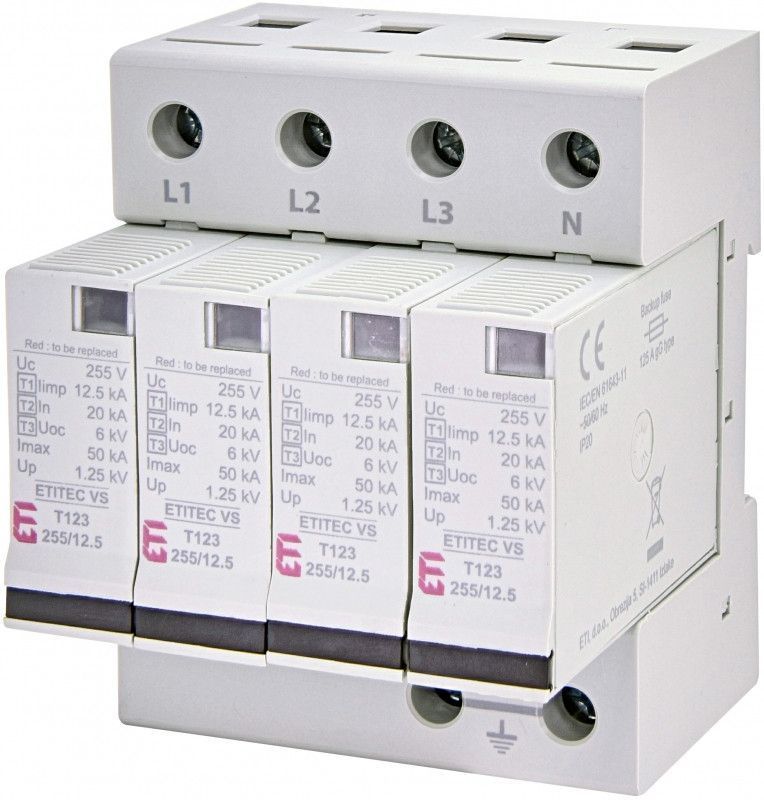 Обмежувач перенапруги ETITEC VS T123 255В, 12,5 кА, 4+0 - Захист пристроїв 2442924 фото