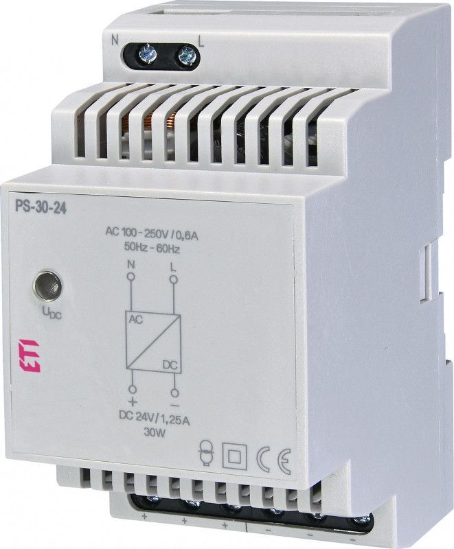 Блок питания для DIN-рейки ETI PS-30-24, 24В, защита от перегрузки, мощность 30Вт 2470133 фото
