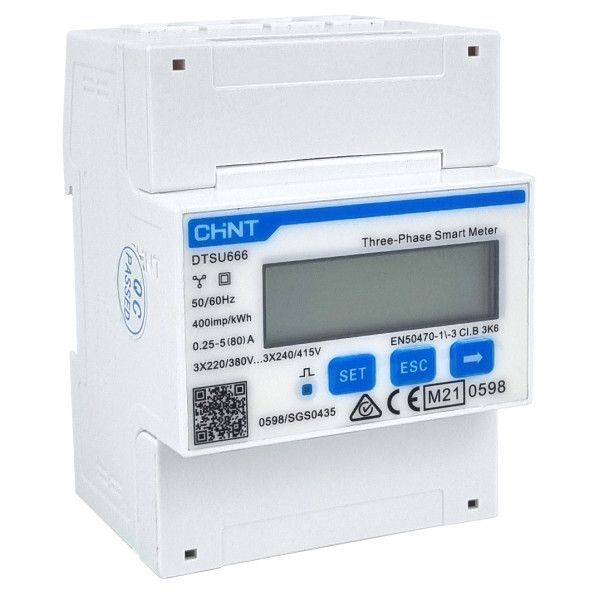 Электронный трехфазный счетчик CHINT DTSU666 3x230/400V 5(80)A MID для установки на DIN-рейку 313280 фото
