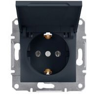 Розетка Schneider Electric Asfora з заземленням та кришкою, антрацитова, захист IP30 EPH3100171 фото