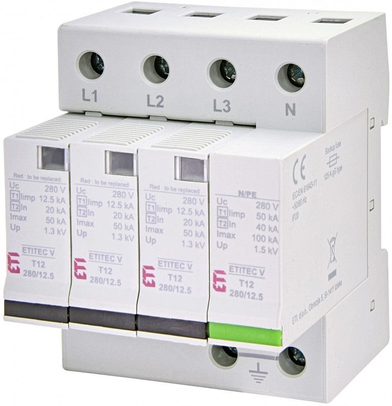 Обмежувач перенапруги ETITEC V T12 280/12,5 (3+1) - Захист від перенапруг та грозових розрядів 2442908 фото