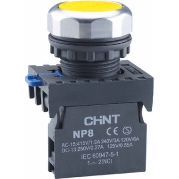 Кнопка NP8-10BN/5 жовта без підсвітки 1NO IP65 для управління CHINT 667333 фото