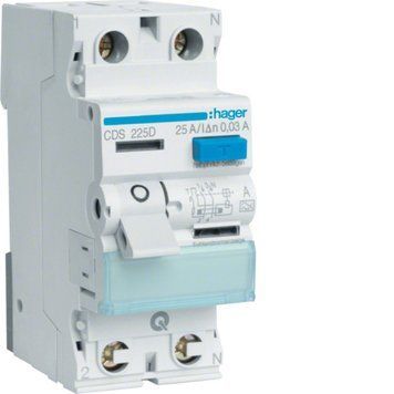 УЗО Hager QC 2P 25A 30mA тип A для безопасной защиты электроустройств CDS225D фото