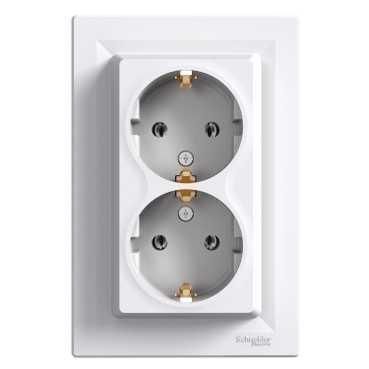 Розетка Schneider Electric Asfora 2-местная 2К+З, IP 21, встроенная белая EPH9900121 фото