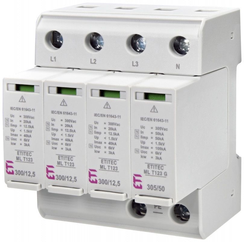 Обмежувач перенапруження ETITEC ML T123 300/12,5 (4p, TT) 10 кА, захист SPD 2440671 фото