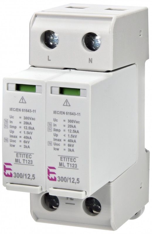 Обмежувач перенапруги ETITEC ML T123 300В, 12,5 кА, 2-канальний TNC-S 2440663 фото